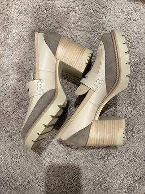 MIA Cream and Gray Chunky Lug Heel Loafer